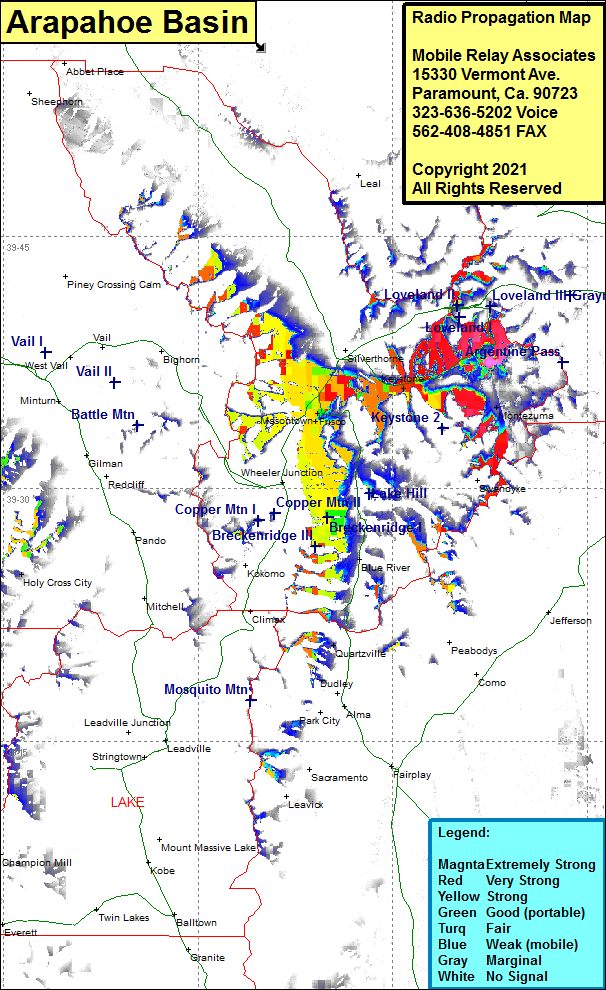 heat map radio coverage Arapahoe Basin